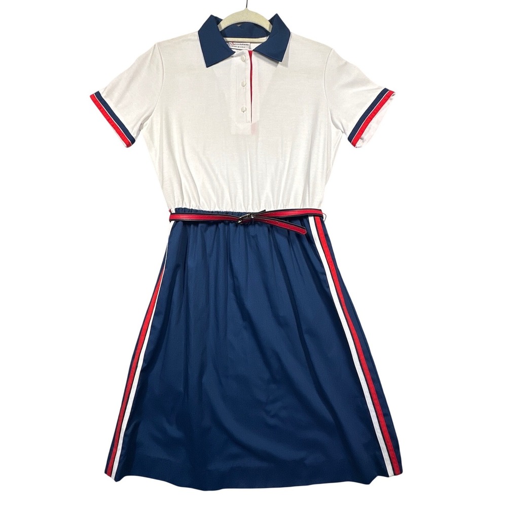 Sears The Sportdress Dress Women 11/12 Blue White Red 70s Vintage Union Made USA